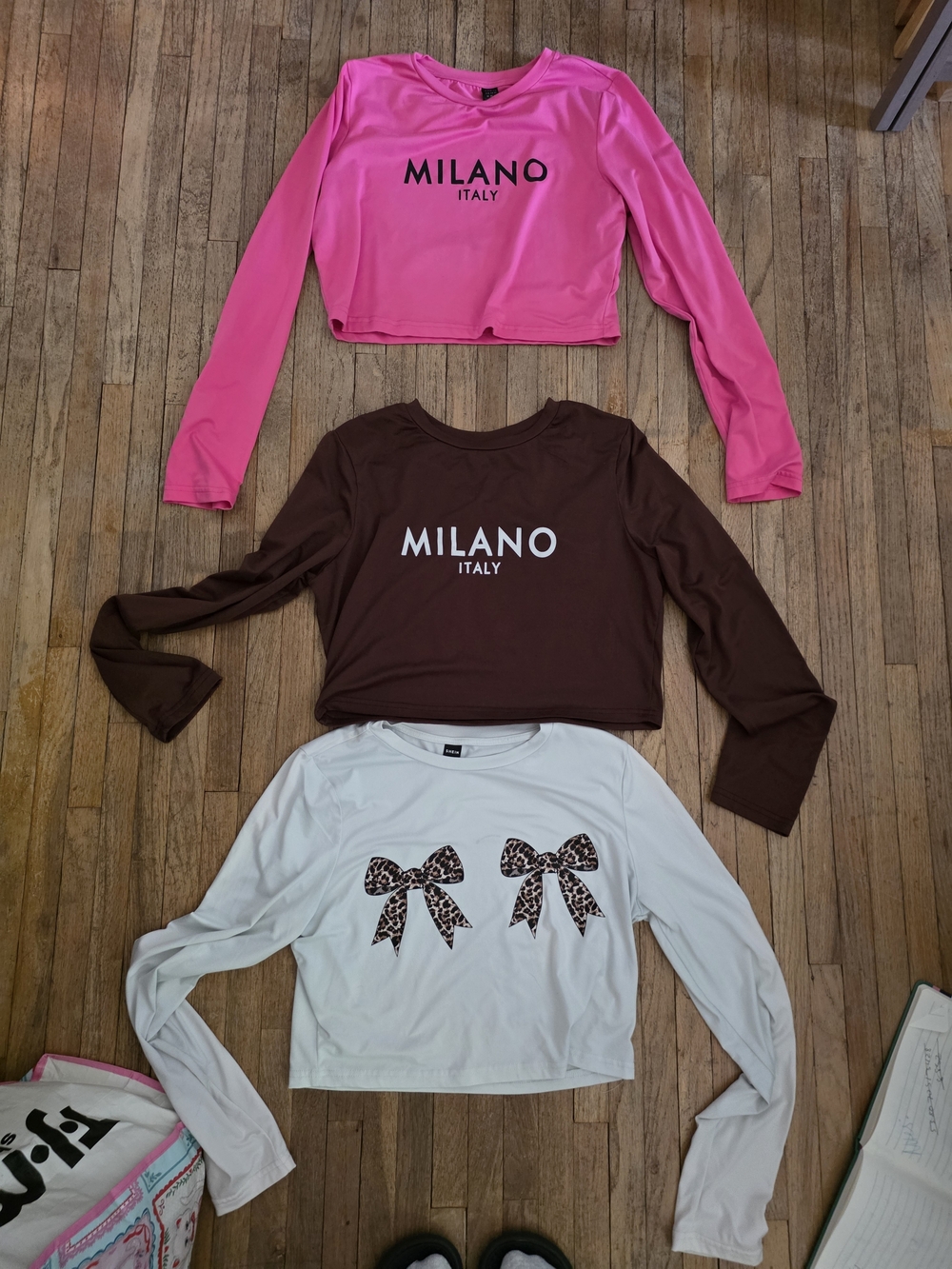 SHEIN Pink, Brown & White Milano Crop Tops - Long Sleeve Trio